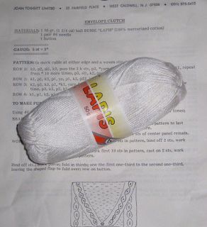 skein Busse Lapis 100% cotton yarn w/ pattern to make envelope 