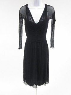 VICKY TIEL Black V Neck Long Sheer Sleeve Evening Dress Sz 40