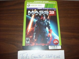 XBOX 360 MASS EFFECT 3   Promo Video Game Backer Cards Mini Poster