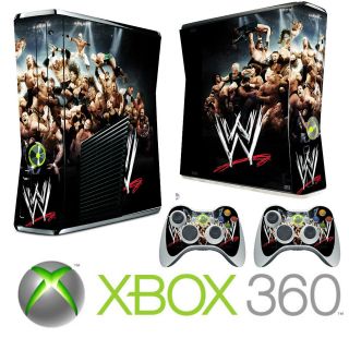 WWE Wrestling xbox 360 slim console sticker skin + 2 x pad skins