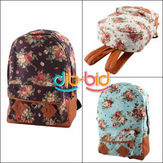   Vintage Cute Flower School Shoulder Book Campus Bag Backpack 03