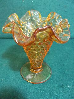 vintage fenton amber hobnail fluted mini trumpet vase time left
