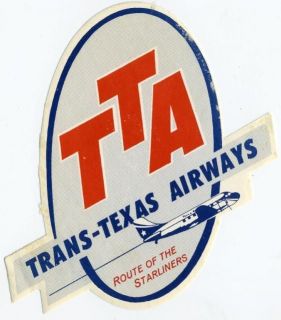 trans texas airways old airline luggage label 1955 time left