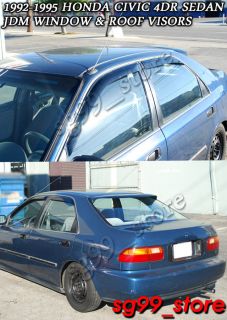 92 95 Civic 4dr JDM Side Window + Rear Roof Visors (Fits Civic)