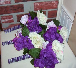 HAND CRAFTED PURPLE & WHITE FLORAL CHURCH PEW WEDDING BOUQUETS  