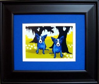 GEORGE RODRIGUE BLUE DOG Daisies For You POSTCARD   FRAMED   13.5 x 