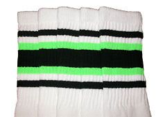 22” KNEE HIGH WHITE tube socks with BLACK/NEON GREEN stripes style 4 