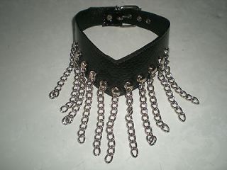 Collar, Black Lined Patent Leather Waterfalls Collar, Reptile Pattern