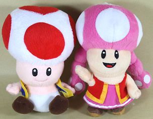 TOADETTE&TOAD 6.5 7MARIO BROS PLUSH LOT 2 TOY