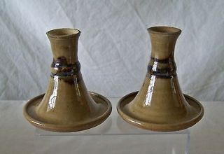 Pair of North Carolina Pottery Candle Holders Signed R. K. Richard 