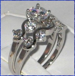   Dainty Cubic Zirconia Bridal Engagement Wedding 2 Ring Set   SIZE 8