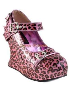    10 Womens Pink Glitter Cheetah Print Gothic Wedges High Heels Shoe