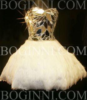   CORSET BODICE WHITE SWAN FEATHER SHORT TUTU WEDDING / PROM DRESS