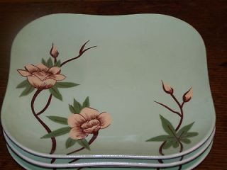 WEIL WARE GREEN BLOSSOM CORALENE 4 Dinner Plates California Pottery