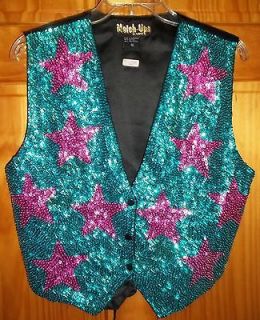 Match Ups by Natco Turquoise & Hot Pink Stars Bead & Sequin Vest 