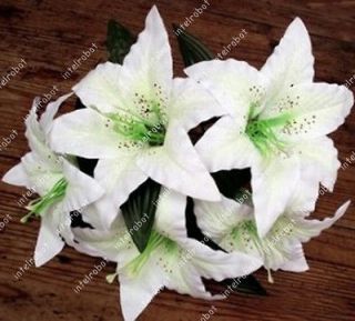 6x Artificial Milk White Tiger Lily Silk 6 Flower Head Wedding Decor 