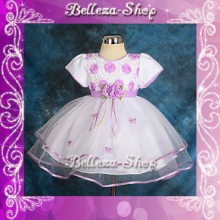 White Lilac Infant Baby Dress Wedding Flower Girl Pageant Party Sz 6M 