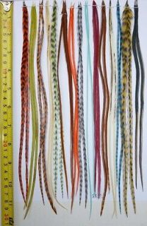 24 Long Whiting Feathers for Hair Extensions, w/20 Beads #ST11, 10 
