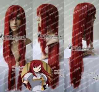 popular new fairy tail erza dark red cosplay long wig 80cm