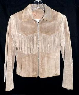 wilsons suede leather womans beige fringed jacket sz 6 time