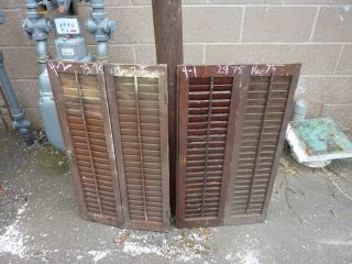   early 20th century INTERIOR louvered VARNISHED window shutters 29 x 16