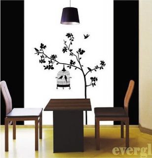 Birdcage Tree Removable Wall Sticker Home Decor Decal Art Black