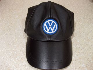 VOLKSWAGEN BLACK LEATHER BASEBALL CAP HAT EMBROIDERED VW GTI