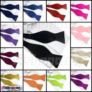 new mens solid color plain silk self tie bow tie