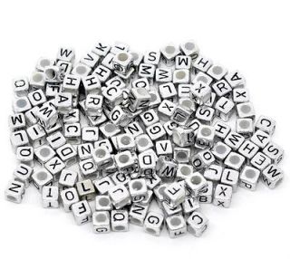 6MM Alphabet Letter Beads A B C D E F G H   Z Silver Cube Beads Fit 