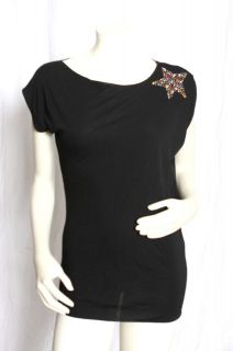 Yves Saint Laurent Black Jersey SS Crystal Shirt Top Blouse Studded S 