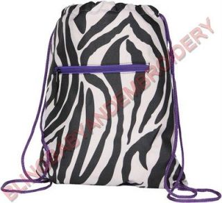drawstring backpack zebra purple embroidery option