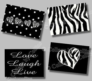 Zebra Print LIVE LOVE LAUGH Quote Art Girl Room Wall Decor HEART Polka 