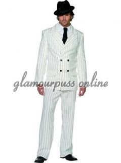 Mens Gangster Suit White Black Striped 20s Fancy Dress All Sizes