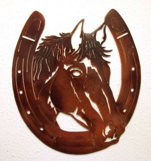 BAY HORSE HORSESHOE WESTERN METAL ART COWBOY RANCH COUNTRY LODGE WALL 