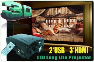    LCD LED PROJECTOR HOME THEATER GAMES 1800 Lumens 3D 1080P 3HDMI 2USB