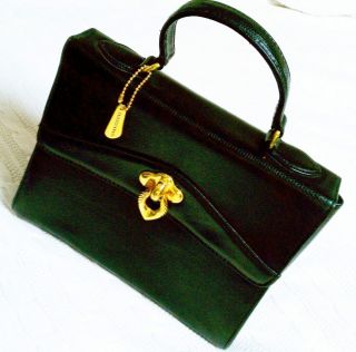 True Vintage 1950s Evan Picone Black Lizard Grace Kelly Style Handbag 