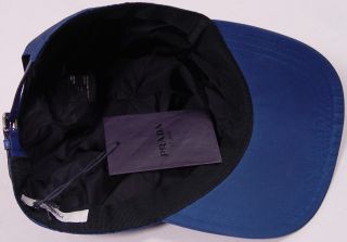 Prada Hat $385 Blue Prada Logo Crest ORNAMENTED Nylon Leather Ball Cap 