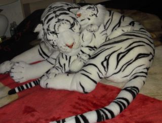 Huge White Tiger and Cub Plush 3 Feet Long Life Like Stuffed Animal 