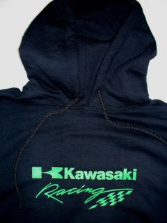 Kawasaki Racing Screen Printed Black Hooded Sweatshirt 9 3 oz Heavy 50 