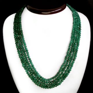    CLASS 446 00 CTS NATURAL FACETED 4 LINE GREEN EMERALD BEADS NECKLACE