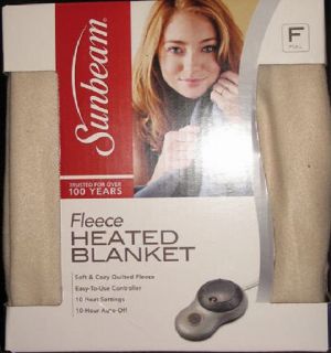 Sunbeam Fleece Electric Heated Blanket Full Size Beige / Tan Great for 