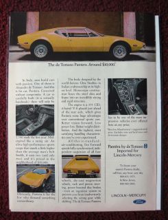 1972 Print Ad De Tomaso Pantera Ford Mercury Car ~ Italy Import Ghia 