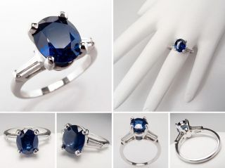 Carat Oval Blue Sapphire Engagement Ring w/ Tapered Baguette 