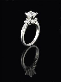   White Gold P 3 Stones Princess Cut Simulated Diamond Ring Sz 7
