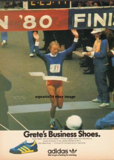 1981 Vintage Adidas Marathon 80s Grete Waitz Shoe Ad