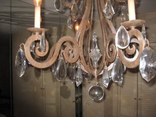 Bruce Eicher Wrought Iron and Crystal 6 Light Chandelier