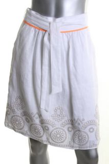   White Linen Embroidered Slub Knee Length A Line Skirt 8 BHFO