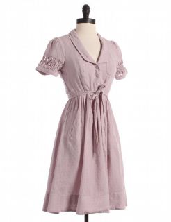   Mauve Striped Swiss Dot Dress with Pockets Sz 2 Purple A Line