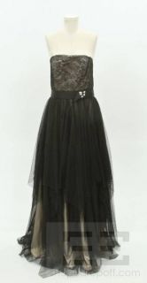 ABS Allen Schwartz Black Lace Swiss Dot Overlay Strapless Gown Size 12 