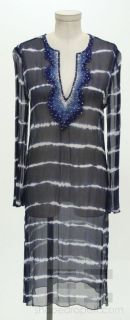 BCBG Max Azria Blue & White Tie Dye Print Silk Long Tunic Dress Size 